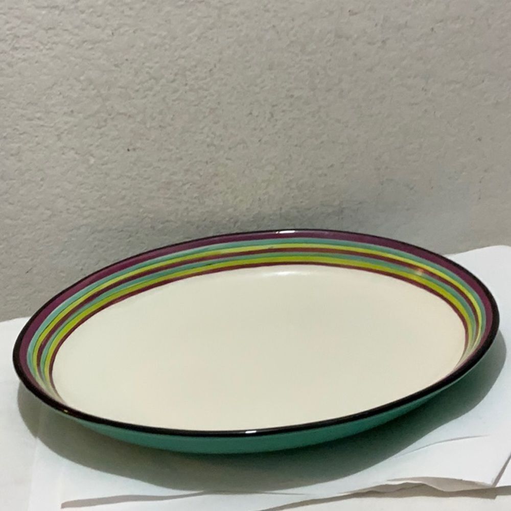CLAY ART HAND PAINTED STONELITE Hibiscus 17.5”x14” oval large plate